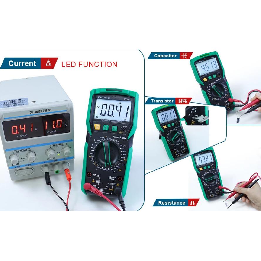 Xin Tester Digital Multimeter XT-01 Set Auto Ranging Voltmeter T-RMS 6000 Counts AC DC Volt Amp Ohm Capacitor Temperature Tester