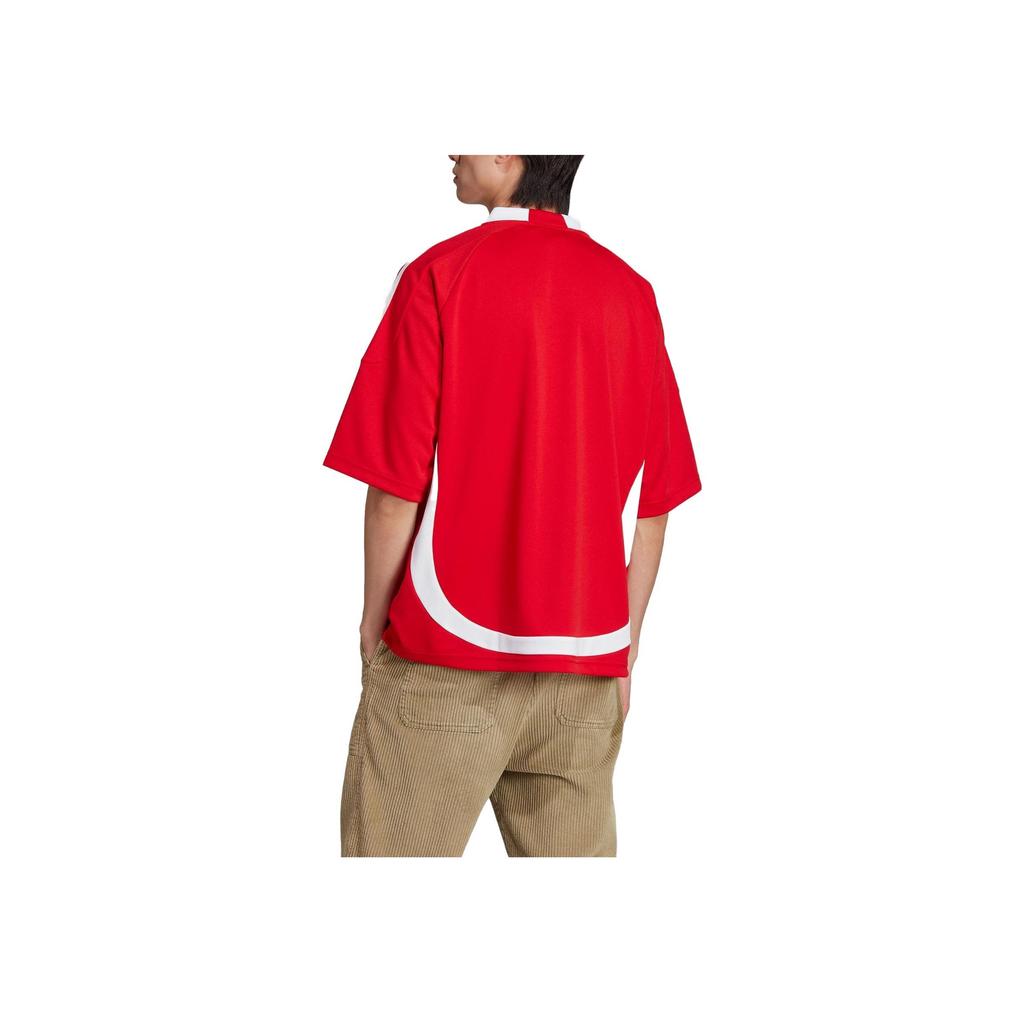 Adidas Originals Trefoil Stripe Logo Casual Loose Fit V-Neck Soccer Jersey 1 Men Tops Red IW3637