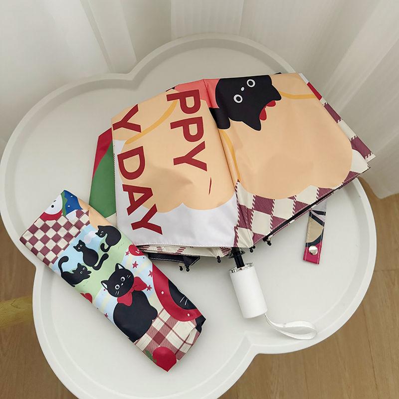 Black Cat roztomilý deštník Černý povlak Voděodolný Plně automatický skládací deštník Slunečný a deštivý deštník Studentský UV ochrana