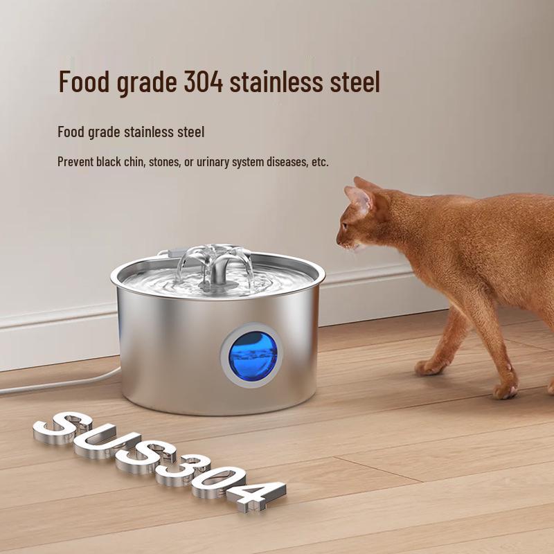 Stainless Steel 3.2L Silent Pet Water Fountain with Mini Feeder