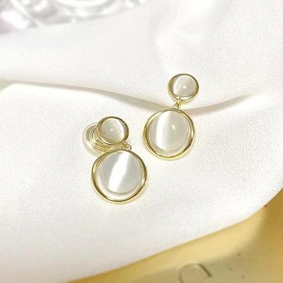 S925 Silver Needle Cat's Eye Stone Earrings - Versatile, High-End Japanese Korean Design