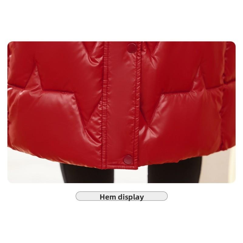 Women's cotton-padded clothes, winter medium and long over-knee glossy leave-in, thickened, slim and thin, warm cotton-padded jacket