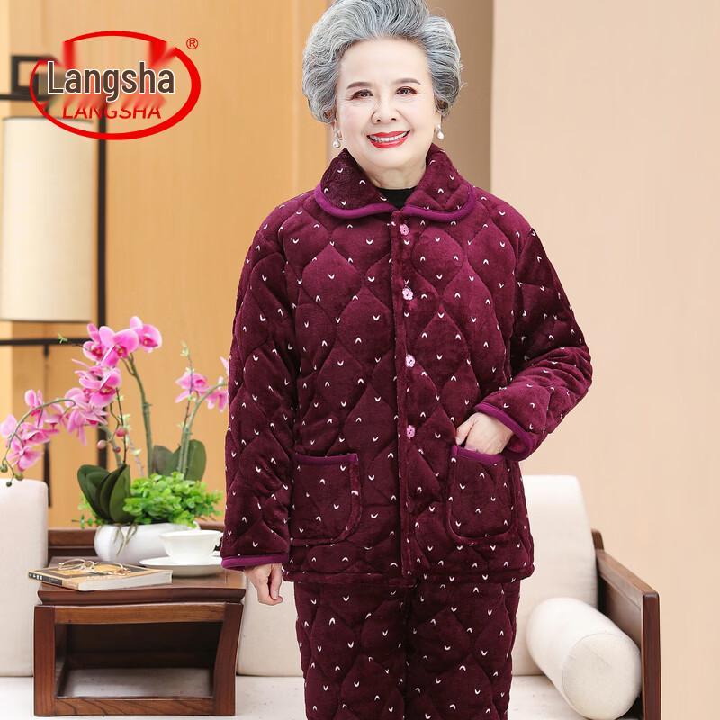 LangSha Women s Warm Fleece-Lined Winter Home Wear Set XL