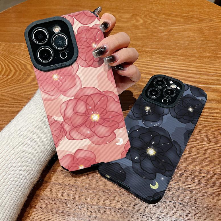 Vertical Grain Floral Printed Leather Soft Silicone Phone Case Back Cover with Camera Lens Full Protection for Samsung