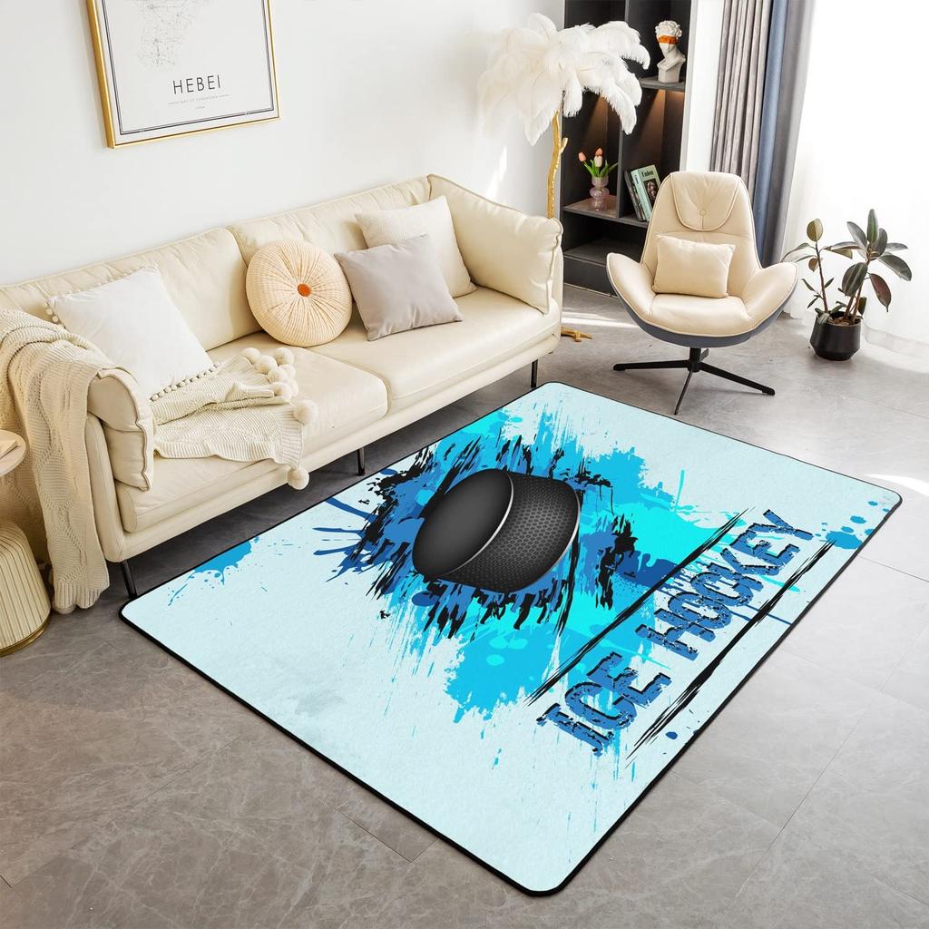 Soft Ice Hockey Carpet Rug for Boys Teens Winter Sport Indoor Floor Mat Bedroom Living Room Doormat