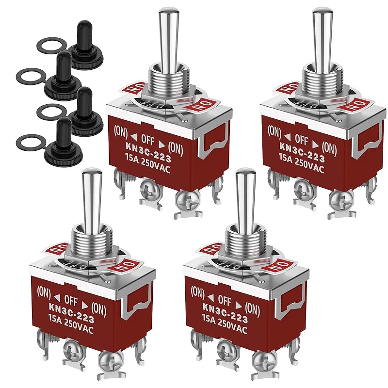 Momentary Toggle Switch,Malicele DPDT 6 Pin (ON)-Off-(ON) Waterproof 30A 12V DC,15A 250V AC Marine Toggle Switch 12V Heavy Duty With Boot Cover Cap