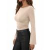 Women S Slim Fit Long Sleeve Flared Sleeve T Shirt Solid Color