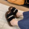 Rhinestone Lamb Wool Slippers Women's 2025 Autumn and Winter New Fashionable Versatile Muffin Thick Bottom Outer Wear One-word Cotton Mop