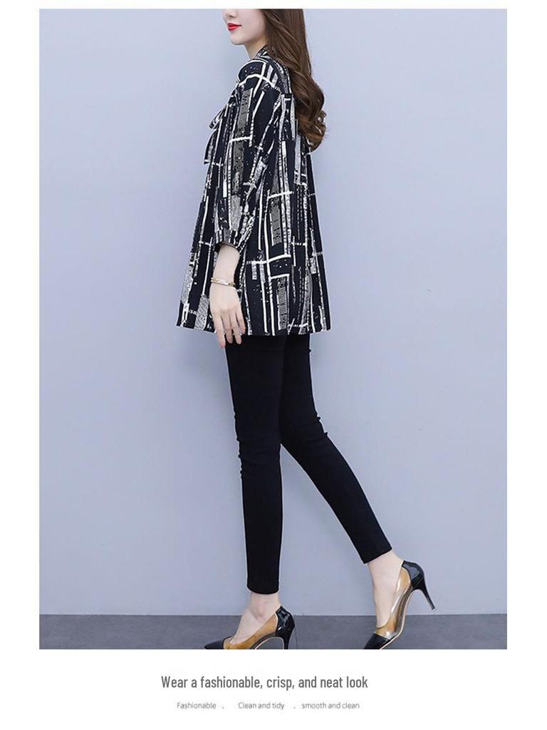 2024 Spring/Summer Chic Chiffon Shirt - Plus Size, Loose Fit, Three-Quarter Sleeves for Middle-Aged Women
