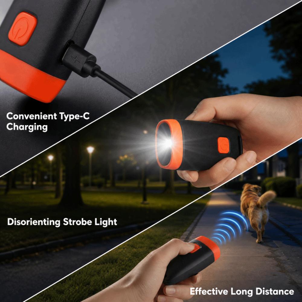 Portable Ultrasonic Dog Repeller Rechargeable Handheld Bark Deterrent Device with Lanyard LED Light Dog Training Tool