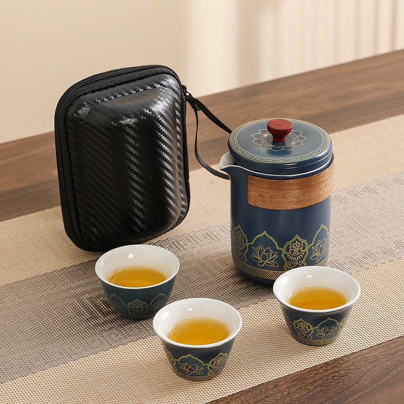 Portable Ceramic Gaiwan Tea Set - Customizable Chinese Style for Outdoor Camping, Business Souvenir with Logo.