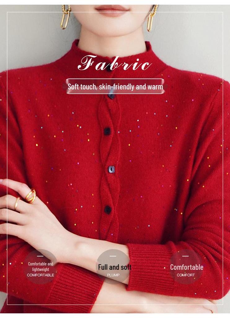 Women's Autumn/Winter 2025 French Sequined Knit Cardigan Sweater
