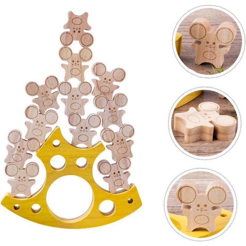 Boys and Girls-Friendly Blocks Wooden Building Blocks Cheese Mice Improve Patience Imagination Safe Material