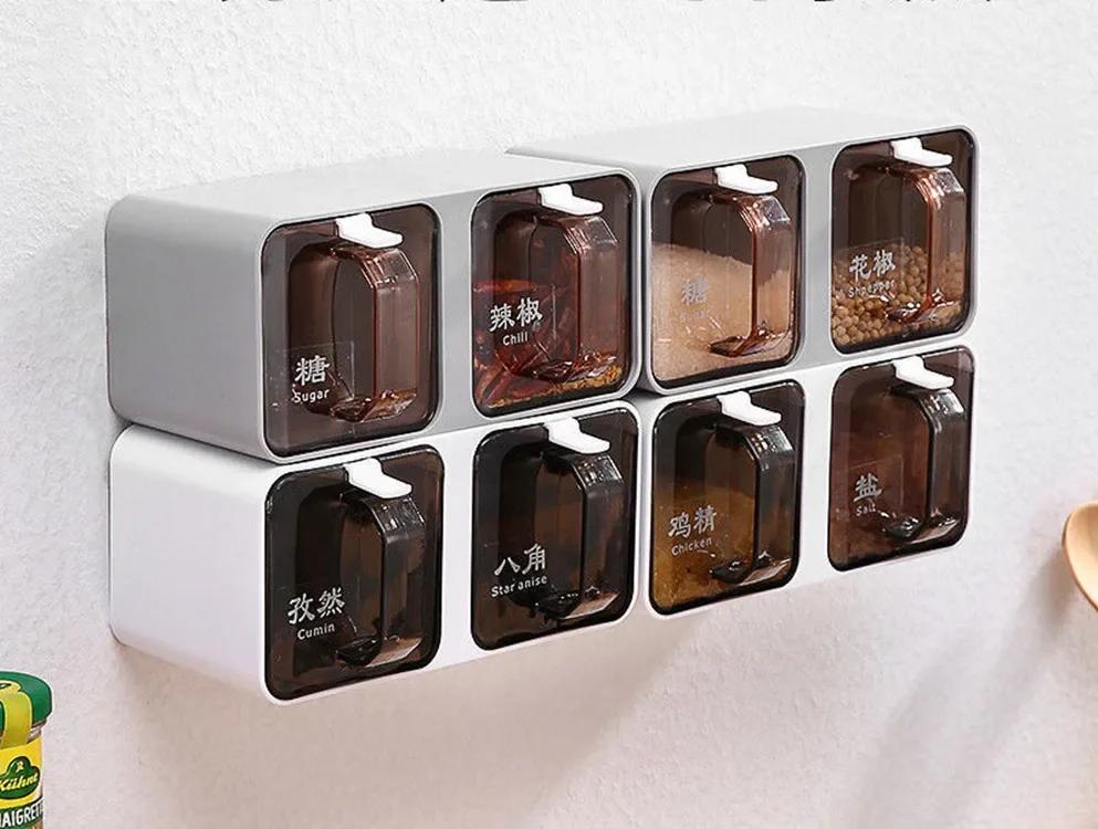 Seasoning Box Combination Set Household Seasoning Box Kitchen Supplies Wall-mounted Storage Salt Jar One Multi-grid