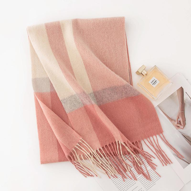 Korean Atmosphere Scarf High Wool Pink Plaid Scarf British Classic Couple Winter Warm Scarf
