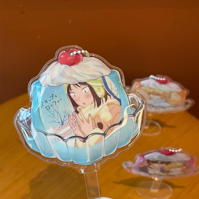 Pudding Cup PVC Badge Ornaments for Girls Desktop Decoration 75mm Badge Holder Anime Badges Display Japan Style Kawaii Design