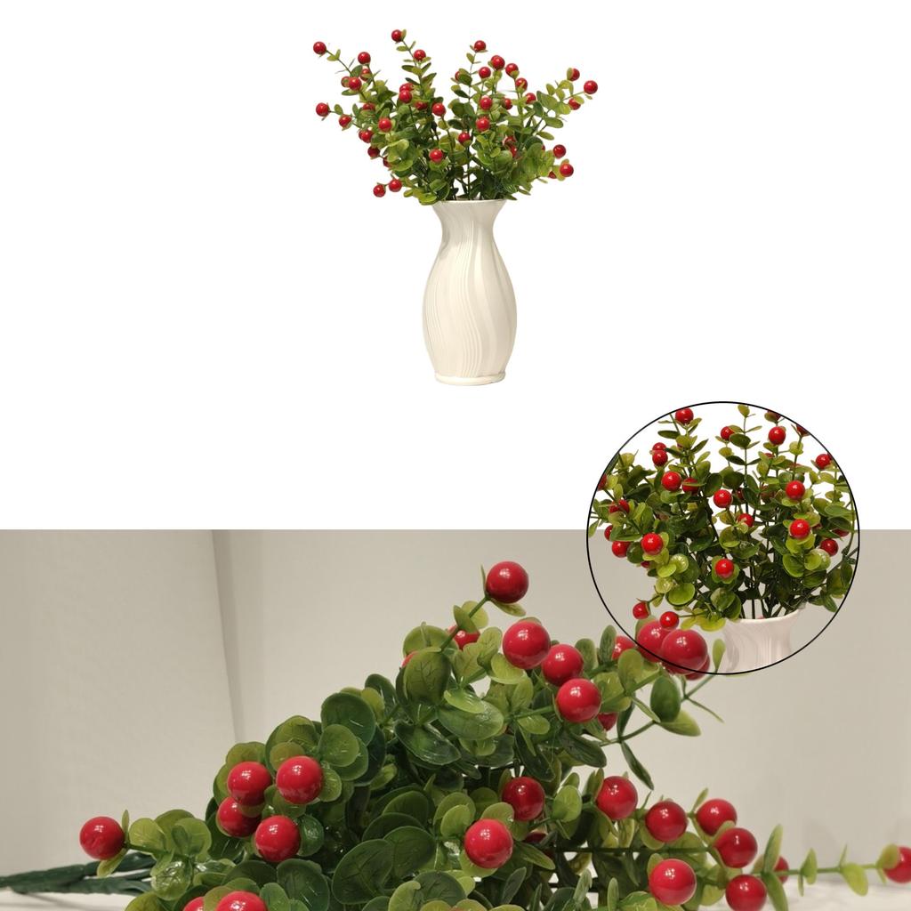 Artificial Eucalyptus Foliage with Red Berries 35.5cm for For wedding Decoration Photography Prop Event Home Commercial Display