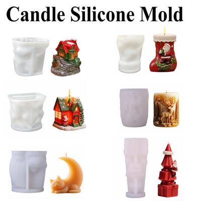Christmas House Candle Silicone Mold DIY Miniature Xmas Tree Candle Plaster Ornament Making Supplies Aromatherapy Gypsum Mould