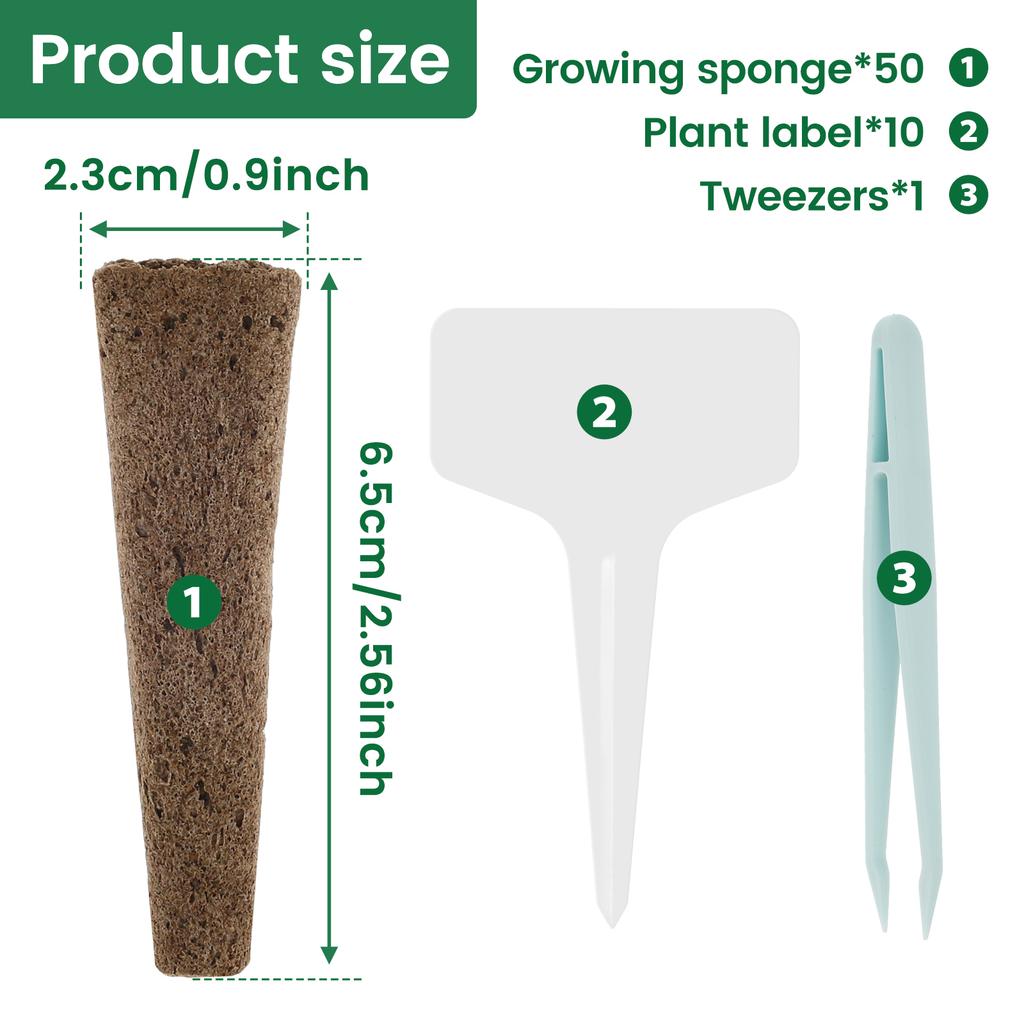 50/100Pcs Seed Grow Sponges Hydroponic Pods Kit with Plant Labels Replacement Root Garden Plant Nutrients Growing Planting