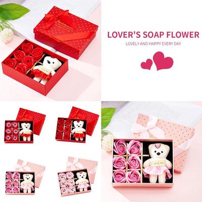 Valentine's Day 6 Flowers Soap Flower Gift Rose Box Bears Bouquet Festival Gift