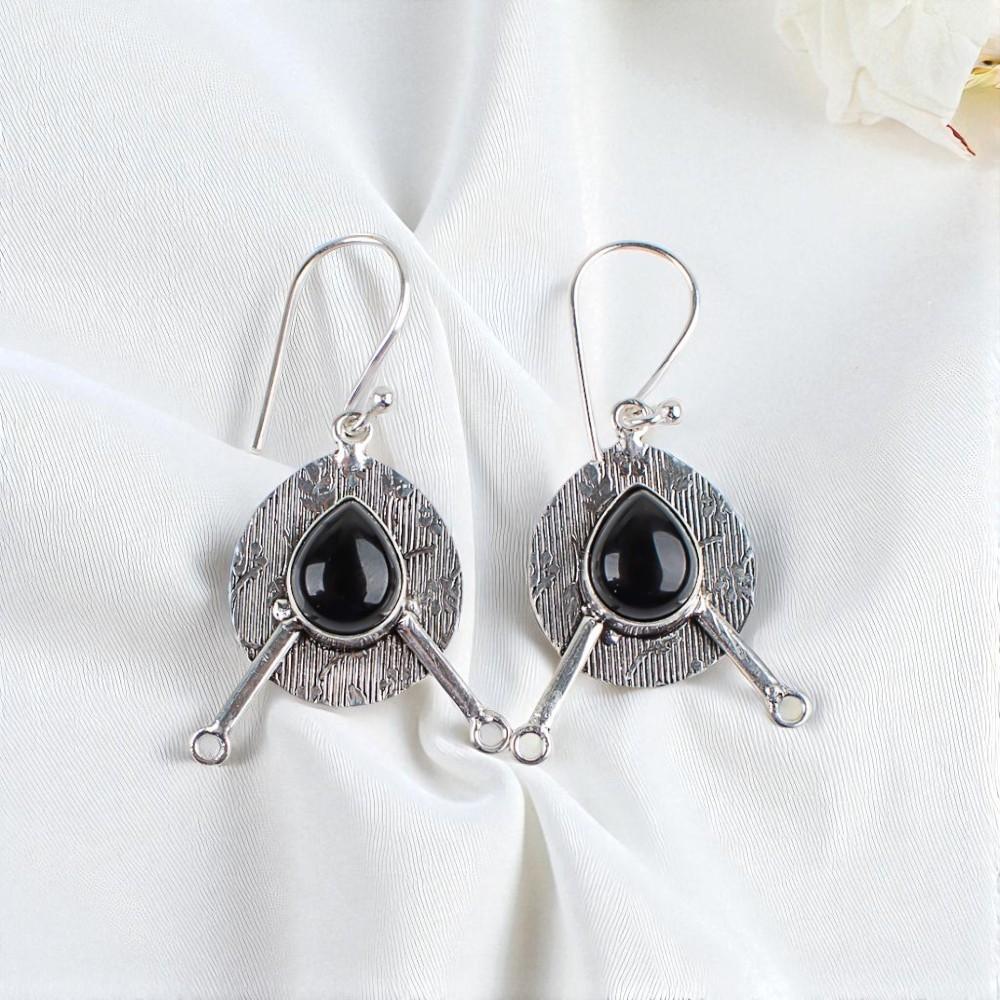 

Драгоценный камень Черный Турмалин Ювелирные изделия из серебра 925 пробы Ручной работы Серьги 1,86 EE-78-23