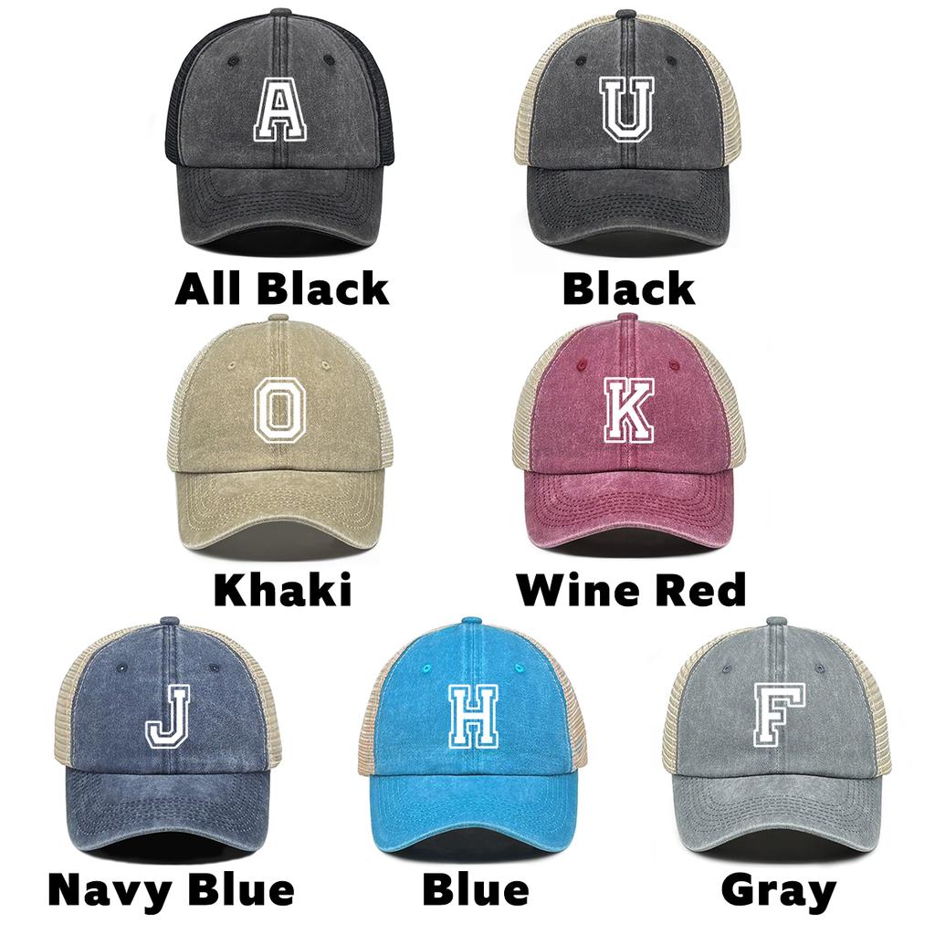 White Hollow Letter A-Z Print Adjustable Mesh Cap Man Caps Leisure Unisex Snapback Baseball Cap Ideal Choice For Outdoor Sports