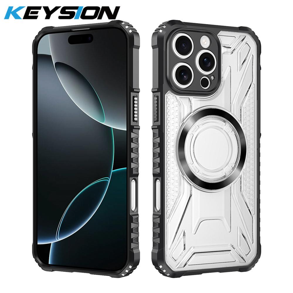

KEYSION Прозрачный магнитный чехол для MagSafe для iPhone 16 Pro Max 16 Plus Силиконовый+ПК Ударопрочный чехол для телефона для iPhone 16e for iPhone 16 Pro чёрный