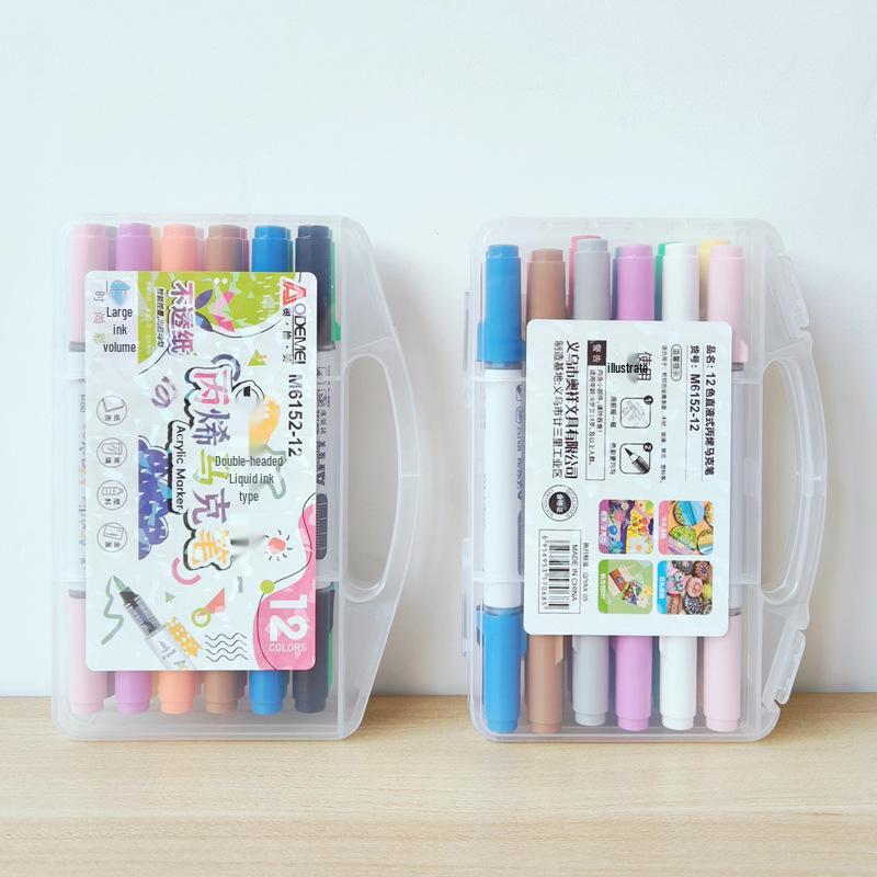12-Color Double-Ended Acrylic Markers - Large Capacity Multi-Use Brush for Student DIY Painting