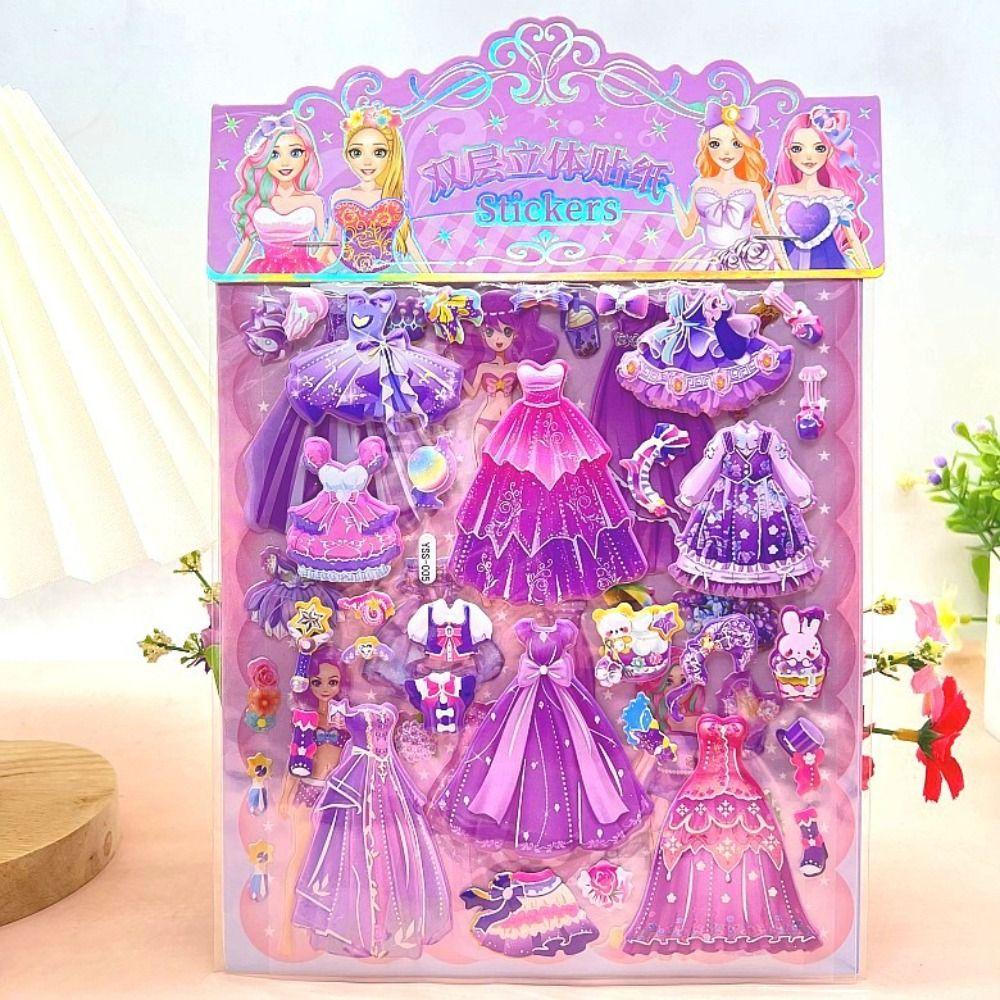 2 Sheets/Bag Decorative Princess Dress Up Sticker Cartoon 3D Puffy Stickers  Children