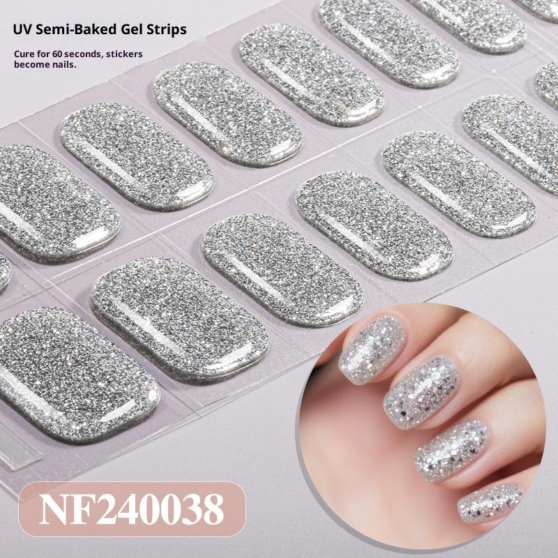 New Semi-cured Gel Nail Stickers with Glitter, Pure Glitter, and Whitening Effect; Semi-cured UV Nail Stickers.