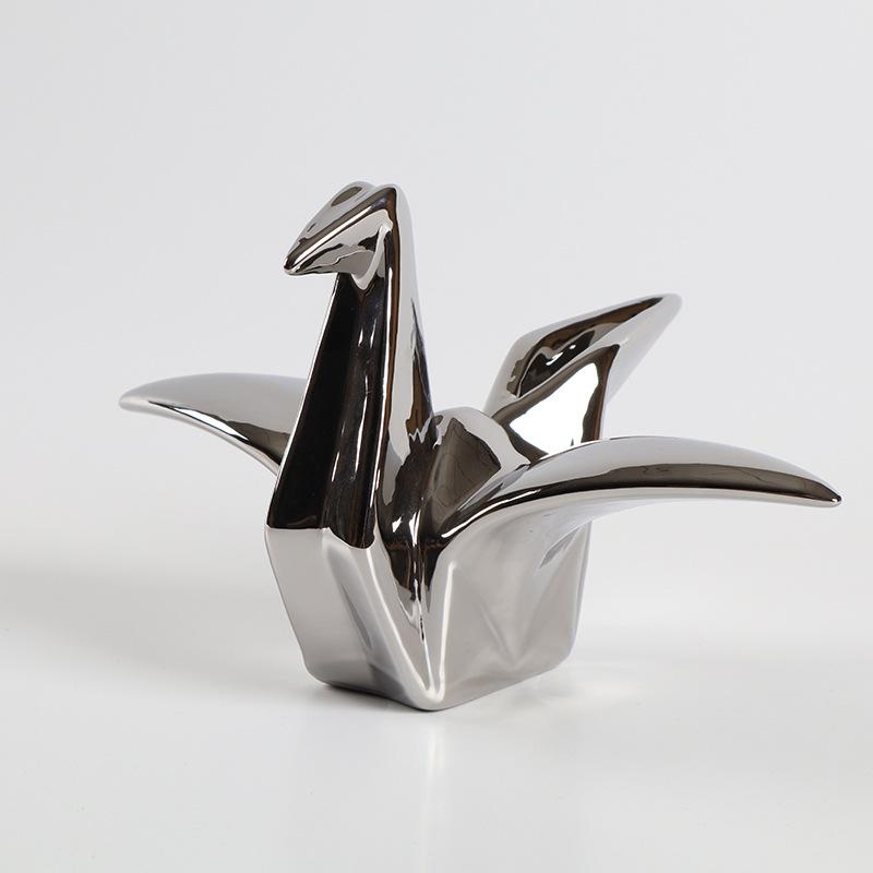 Ceramic Handicrafts Silver Paper Crane Geometric Bird Sculpture Origami Decorative Figurines Home Decoration Accessories