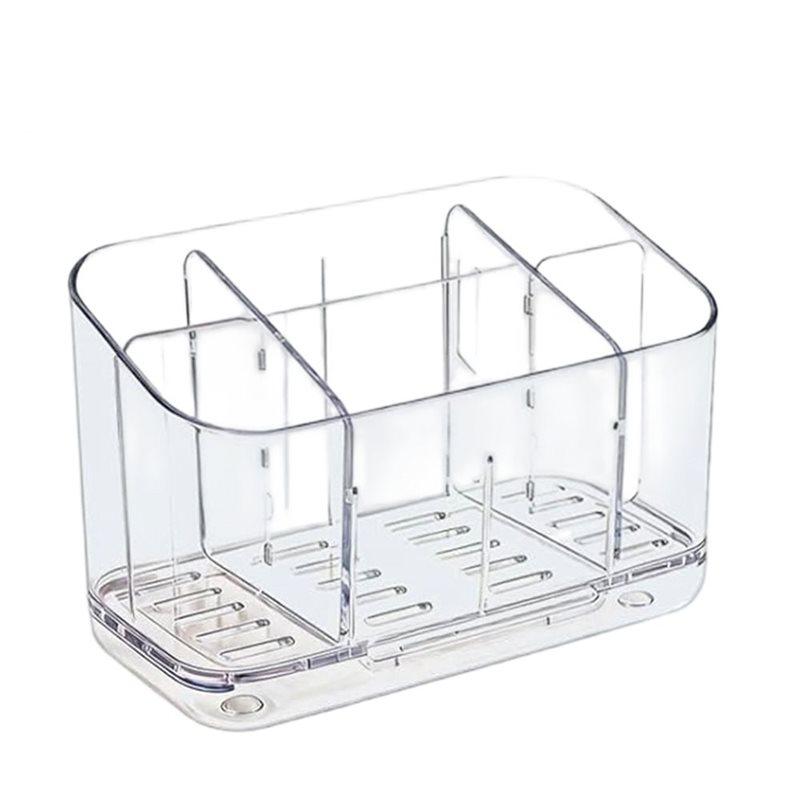Wall Mounted& Countertop Bathroom Toothbrush Holder With Drainage, Detachable Adjustable Divider, 5 Slots-B61B