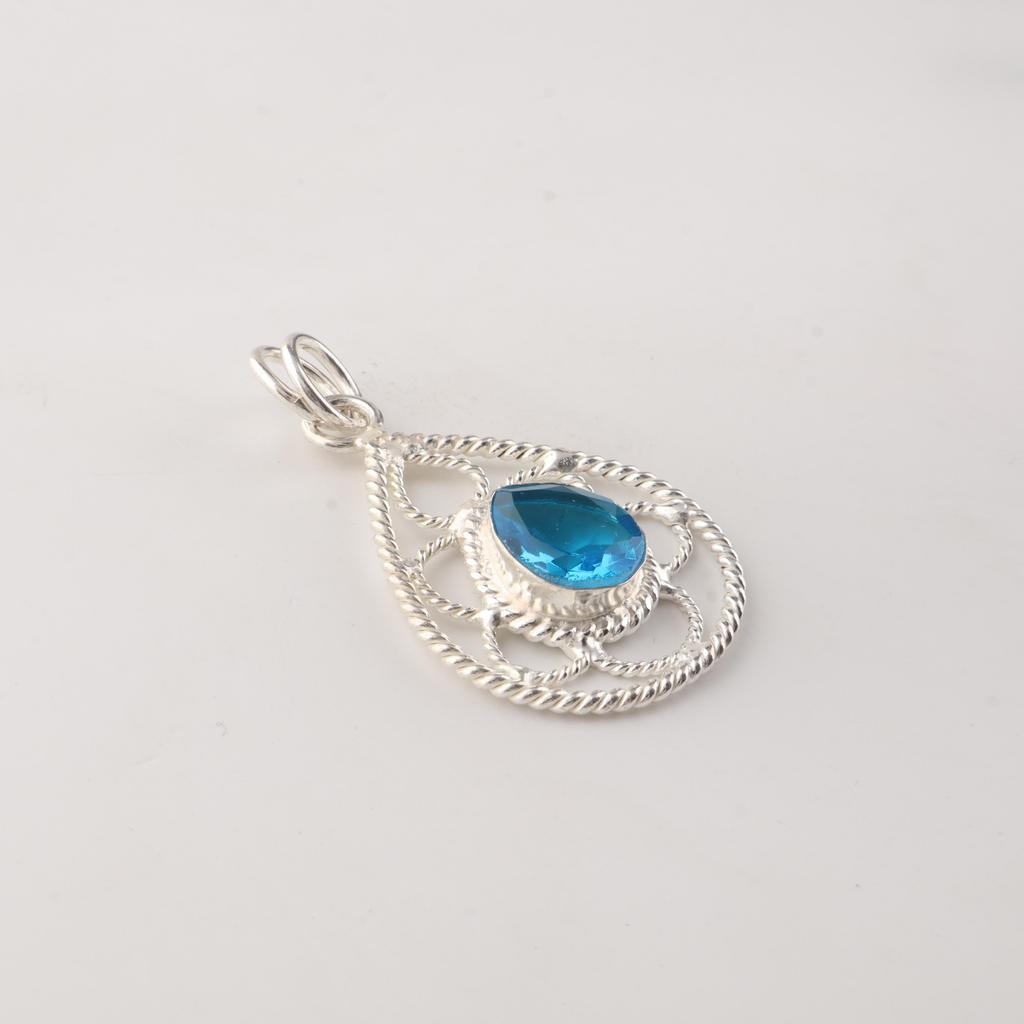 Swiss Blue Topaz Gemstone 925 Sterling Silver Jewelry Statement Designer Pendant 1.40" For Her PP-19-8