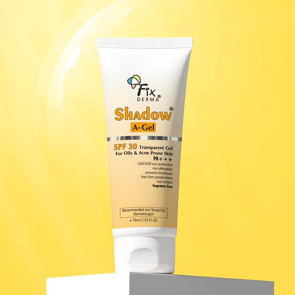 Fixderma Shadow A-Gel SPF 30+ Sunscreen Transparent Gel PA+++ | For Oily & Acne-Prone Skin | Broad Spectrum For UVA & UVB Protection | Lightweight
