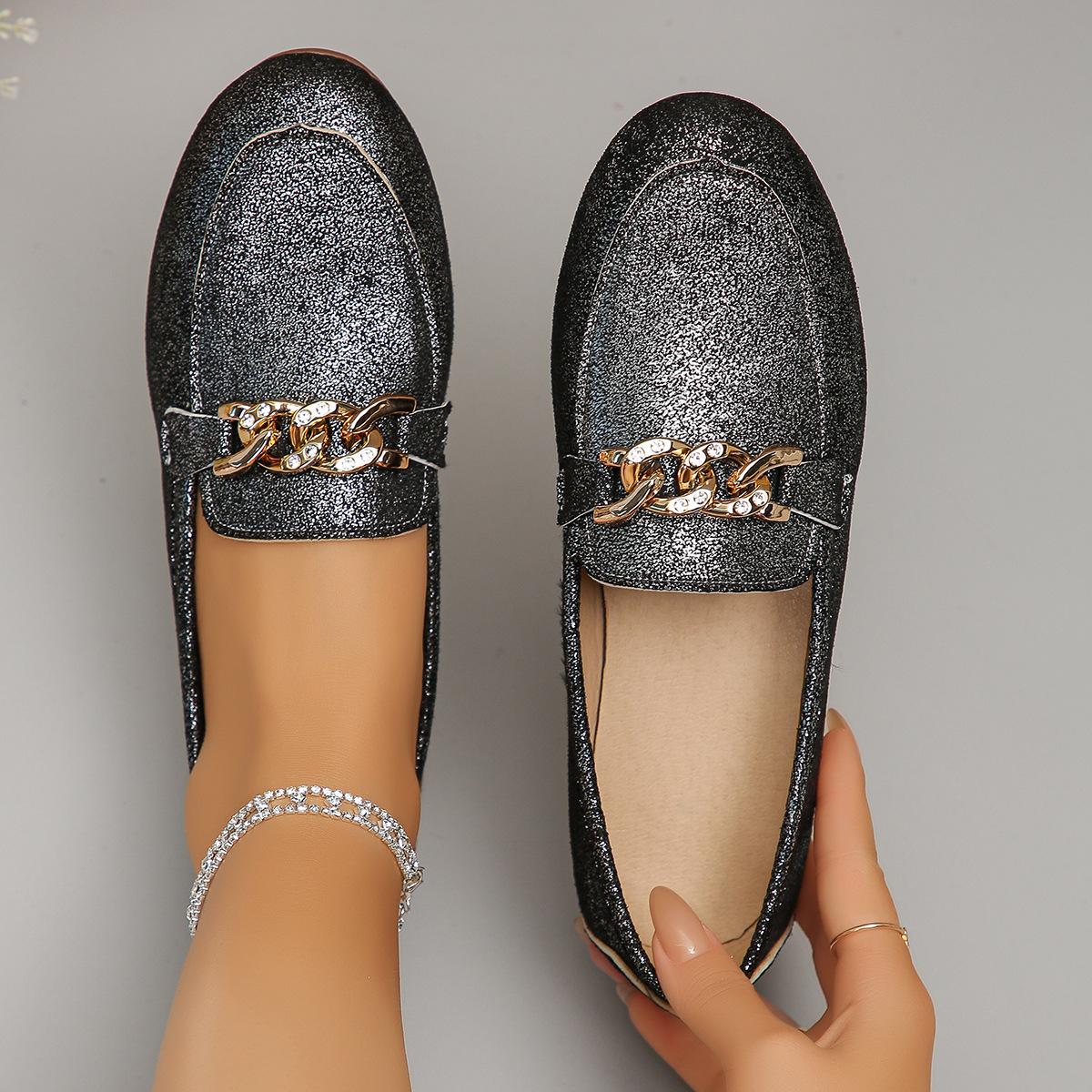 

Summer large size fashion single shoes women s fashion versatile metal buckle Doudou shoes casual and comfortable 43 чёрный