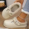 Waterproof Eva Furry Mules Slippers Women Winter Metal Buckle Warm Plush Slippers Soft Thick Bottom Non Slip Indoor Shoes(Order A Size Up)