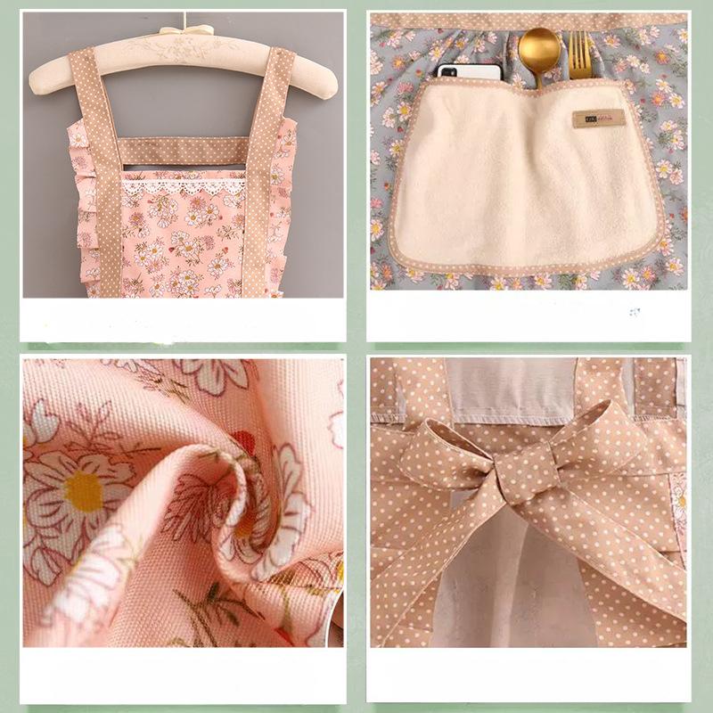 Canvas Household New Erasable Apron, Kitchen Shoulder Strap Anti Fouling Breathable Princess Skirt, Cooking Waist Work Clothes.
