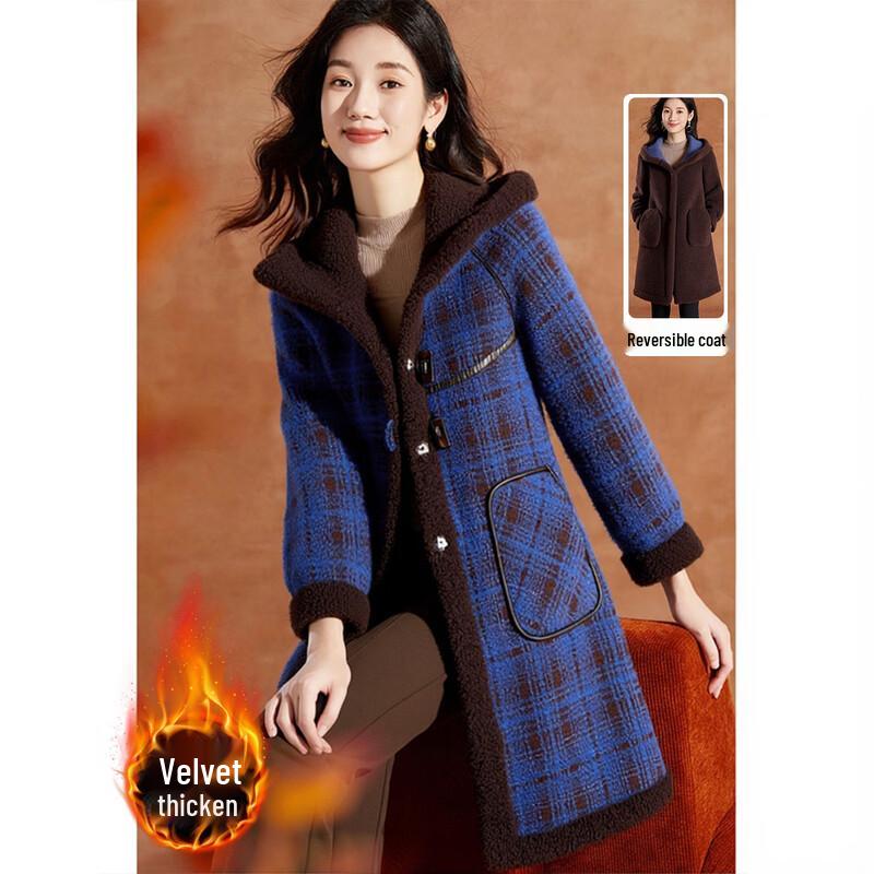 Kebell Women's Reversible Hooded Plaid Winter Coat