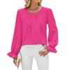 Frühling und Herbst Damen Bluse Einfarbig Rundhals Lose Langarm Top