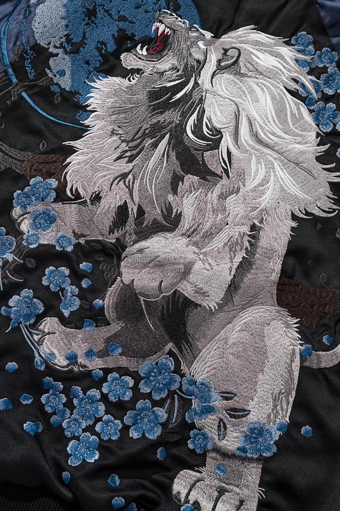 East Rain Sukajan Jacket with Embroidered Lion Satin Japanese Shiny FUN229 Men's Print, Fabric, Pattern, Outerwear,