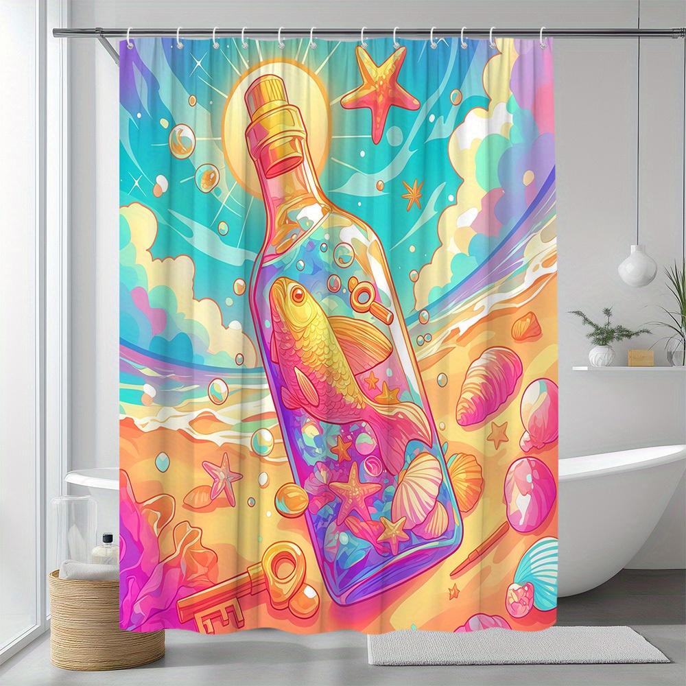 

Vibrant Underwater Bottle Fish Art Shower Curtain - Colorful Sea Life Pattern For Modern Bathroom Dcor, Unique Design W60H190(CM)-1 Pcs