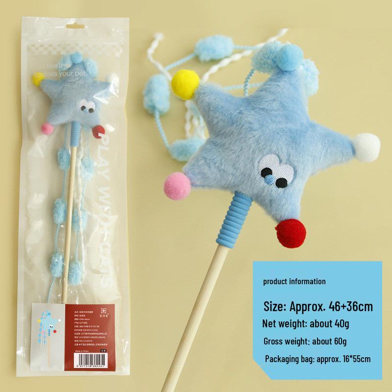 Cat Teaser Toy: Star Moon Tassel Rod with Plush Doll