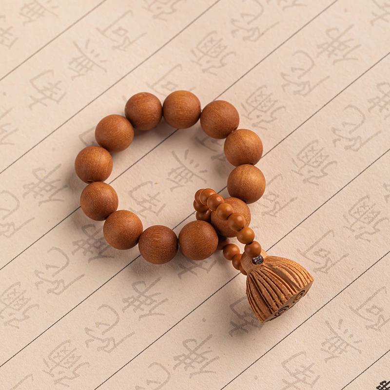 Natural Green Sandalwood Lotus Pod Prayer Beads for Women - Soft Hand-Twisted Buddhist Wenwan Bracelet.