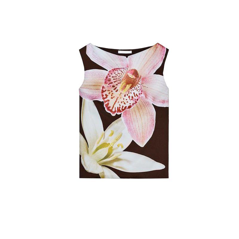 

Summer New Product Women s Clothes Minimalist Style round Neck Sleeveless Flower Printing Decoration Nylon Tops 5584377 Brown L