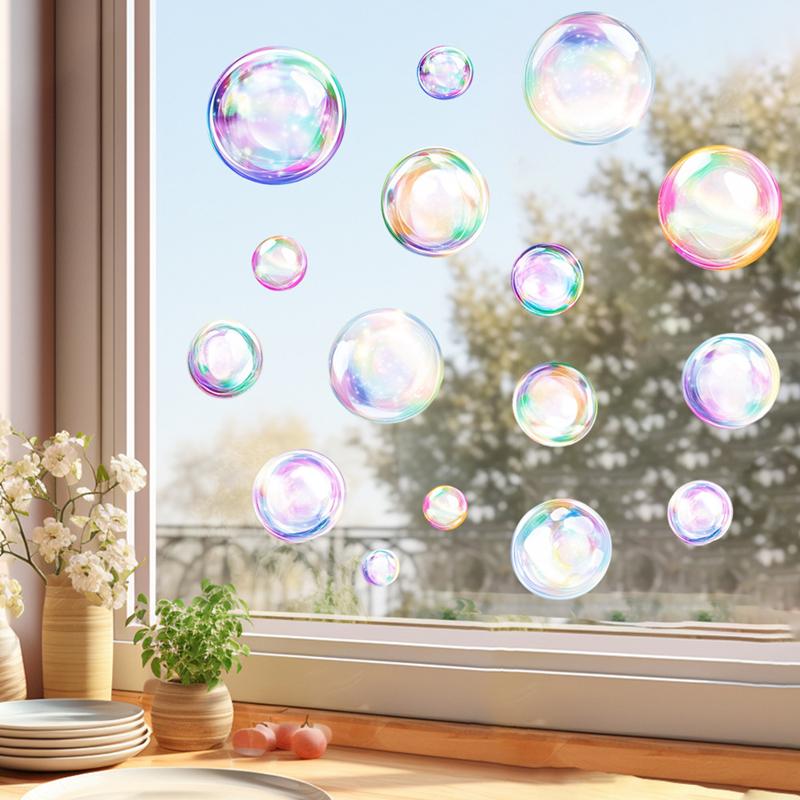 Dreamy Colorful Bubble Vinyl Glass Stickers Removable Electrostatic Decals For Door Window Wall Living Room Bedroom Home Decor