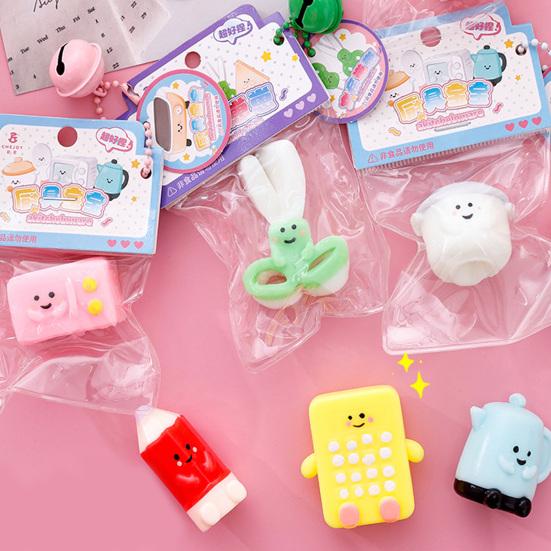 Cartoon Stationery Squeeze Toy with Bell Ball Chain Stress Relief Slow Rising Kitchenware Sensory Fidget Toy Decompression Tools
