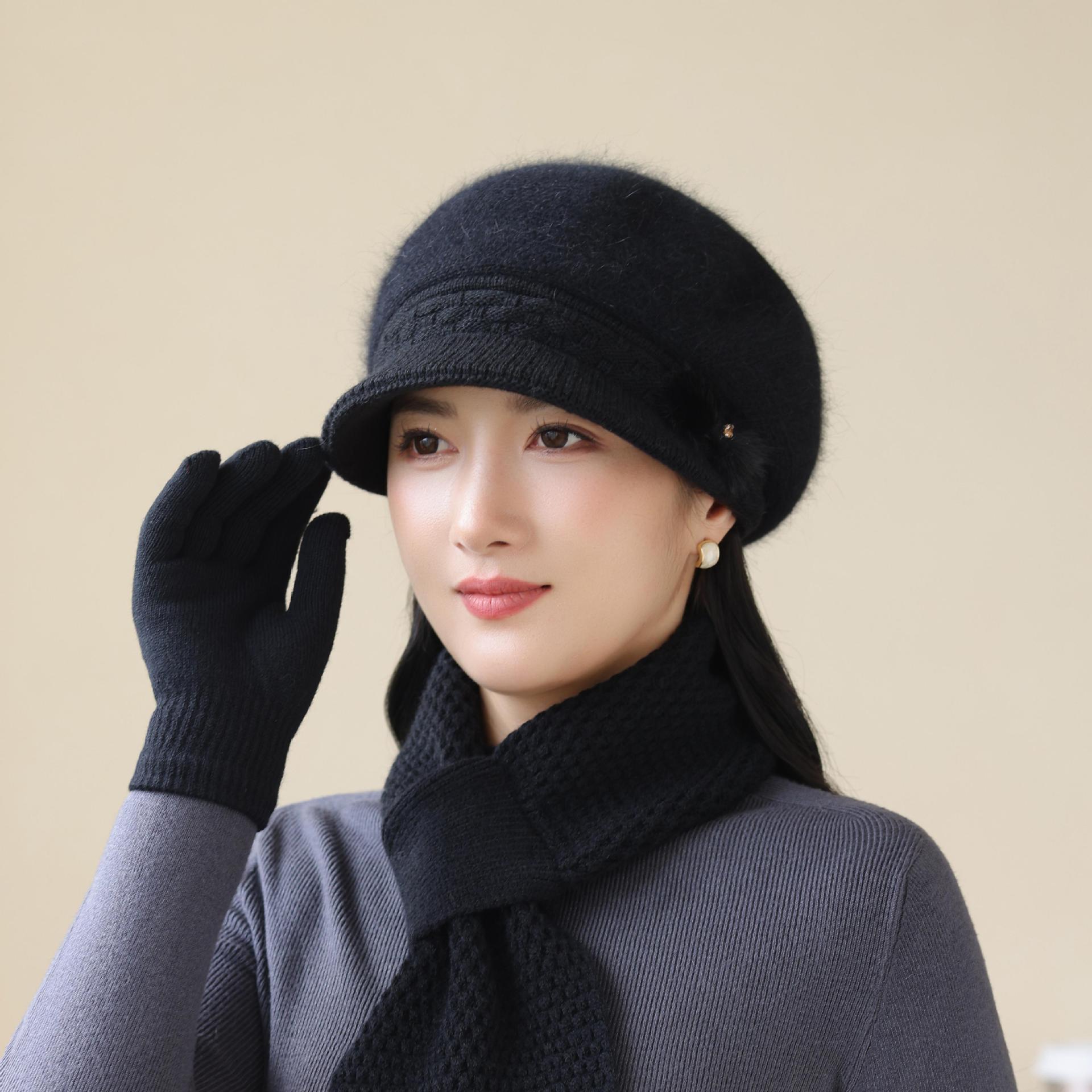 

Autumn and Winter Hats for Middle aged and Elderly Mothers Thickened Warm Woolen Hats Grandma Rabbit Fur Western Style Cold Proof Knitted Hats one size