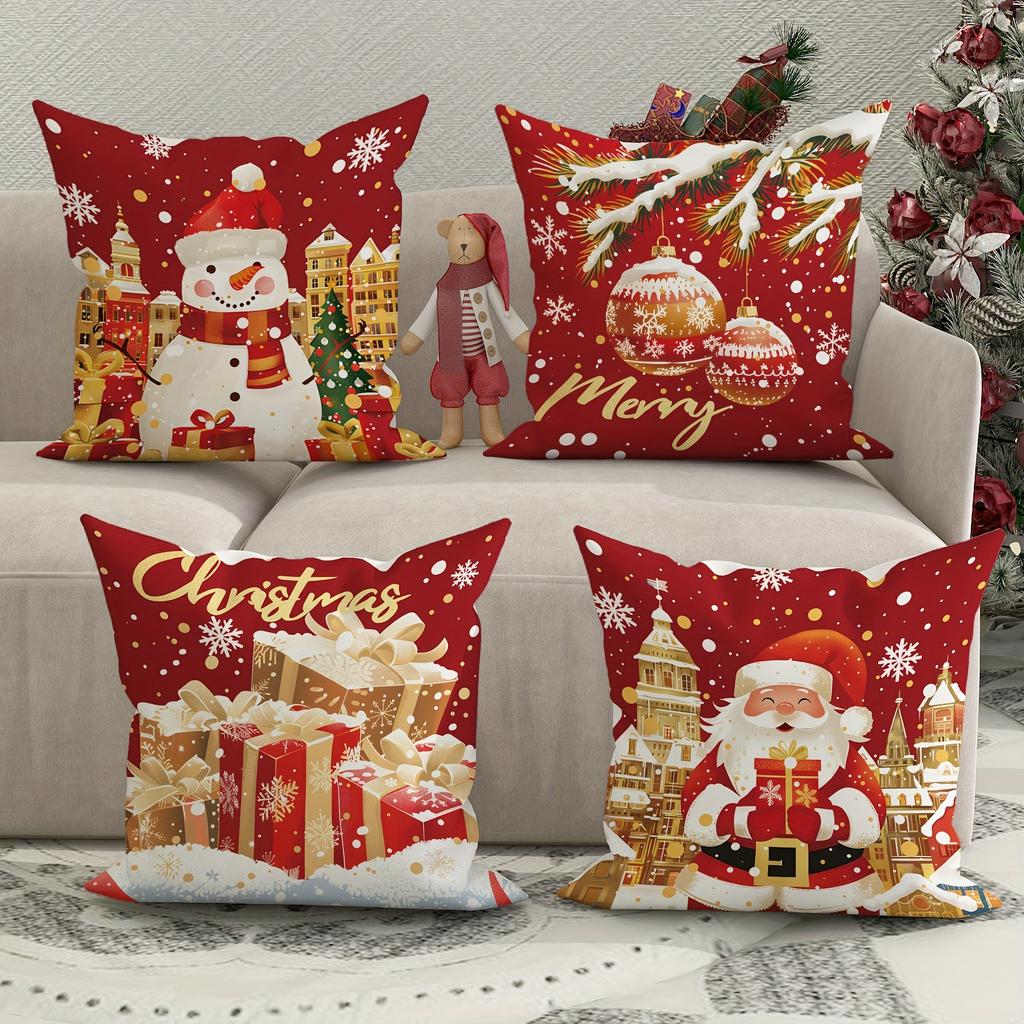 Christmas Decoration Pillow Cover Santa Claus Gift Box Snowman Color Ball Pattern Living Room Sofa Cushion Suite Room Decoration