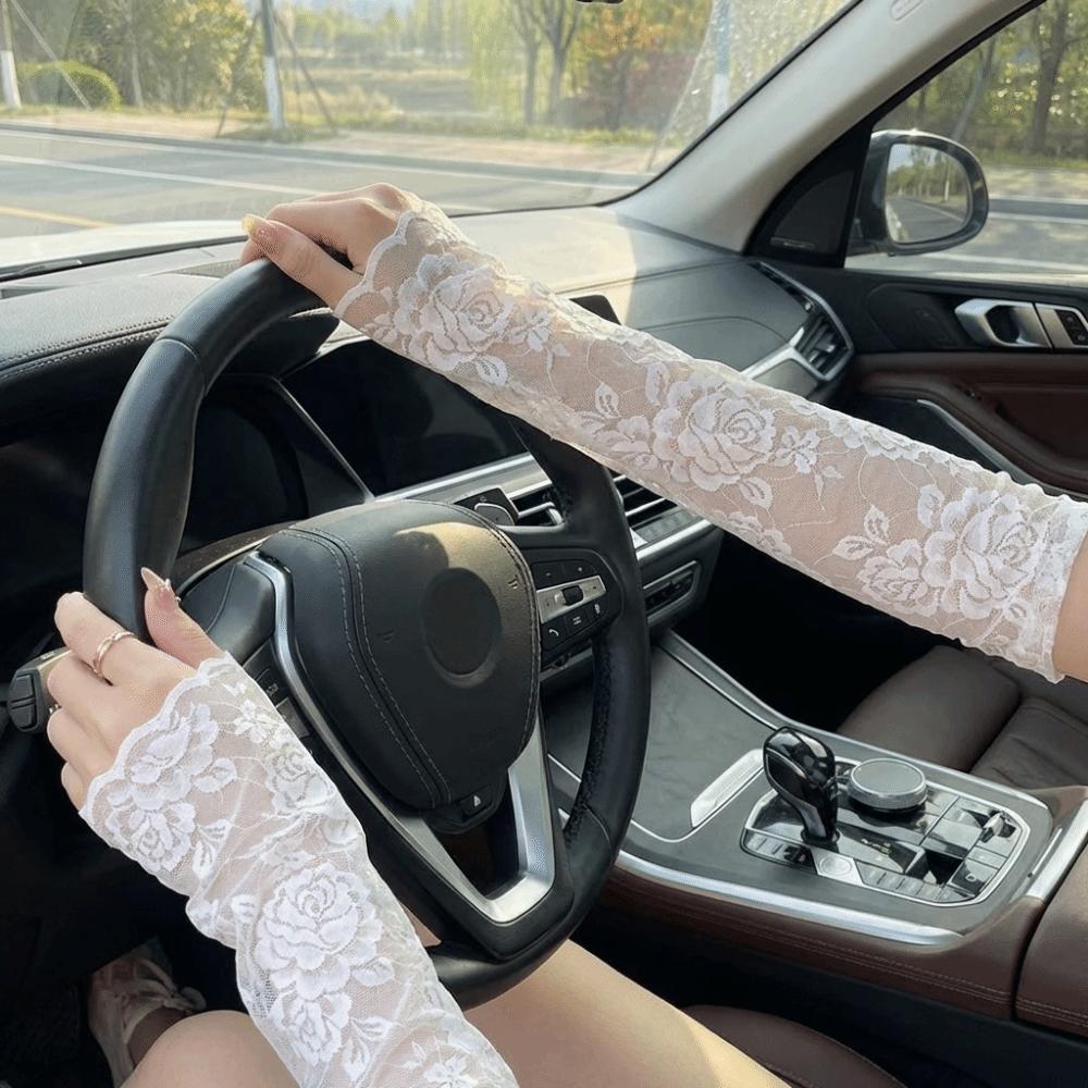 1 Pair UV Protection Fingerless Long Gloves Long Lace Arm Sleeve Fashion Arm Sleeves Sports