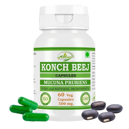 

Morsan Nutraveda Konch Beej (Mucuna Pruriens, Kaunch Beej) Extract Capsule | Enhances Vitality, Supports Mood & Reproductive Health | 100% Herbal